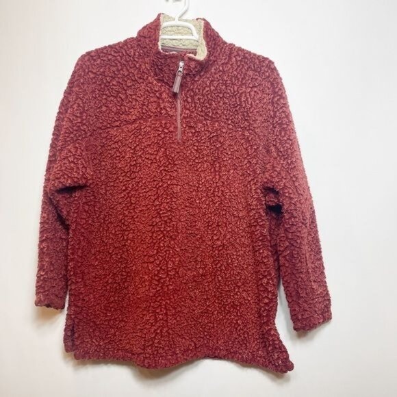 Live Oak Brand Womens Rust Red Sherpa Pullover 1/4 Zip Fleece Sweater Size 2XL - Picture 2 of 7